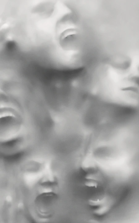 布帘下挣扎的人们创意手机壁纸，用于心烦或者压力大的心情使用