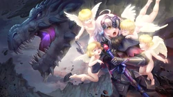 被丘比特围绕的动漫女战士创意动漫插画电脑壁纸图片
