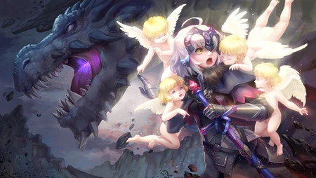 被丘比特围绕的动漫女战士创意动漫插画电脑壁纸图片