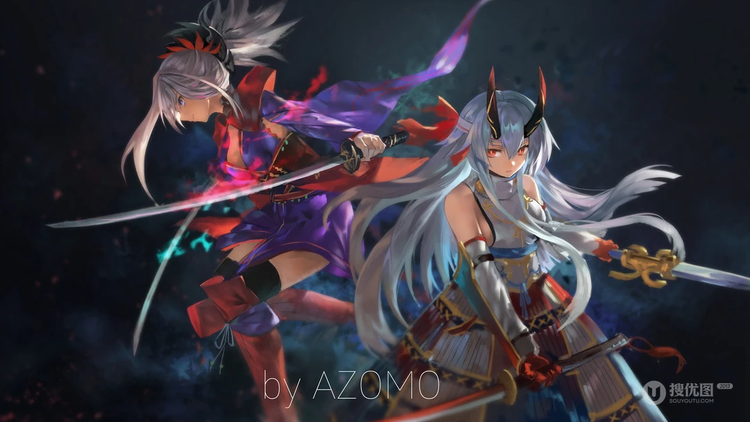 被丘比特围绕的动漫女战士创意动漫插画电脑壁纸图片