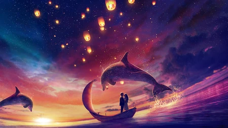唯美海洋鲸鱼，海豚等炫彩幻想桌面壁纸