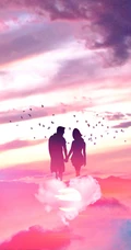 夕阳下求婚，漫步的情侣，情侣的手比爱心等唯美爱情手机壁纸