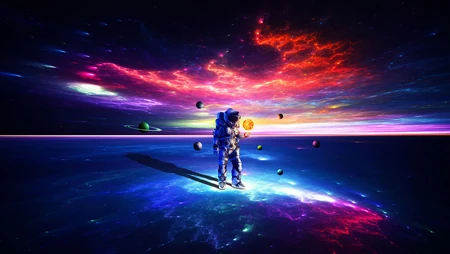 对宇宙的无尽幻想的少女，宇航员唯美创意摄影桌面壁纸