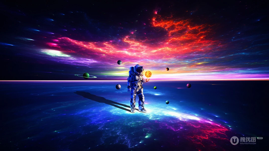 对宇宙的无尽幻想的少女，宇航员唯美创意摄影桌面壁纸