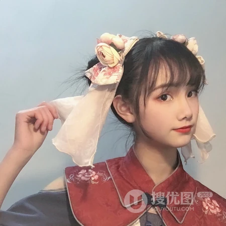 双丸子头可爱小姐姐cosplay汉服小丫鬟QQ头像
