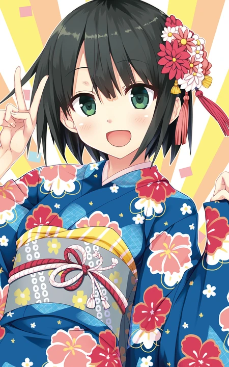 二次元穿和服的动漫大眼女生手机壁纸