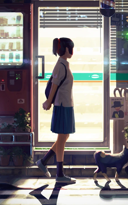 逼真日漫少女和他的猫插画手机壁纸5.8日推荐