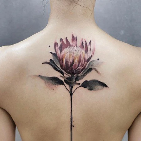 花朵花卉纹身， 女性背部炫彩浪漫的花卉系列纹身图案图片
