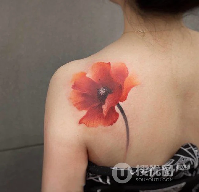 花朵花卉纹身， 女性背部炫彩浪漫的花卉系列纹身图案图片 第3张