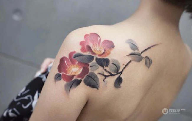 花朵花卉纹身， 女性背部炫彩浪漫的花卉系列纹身图案图片 第9张