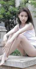 玉骨冰肌浅粉可爱少女白背心短裤院落洗头湿发气质写真图片集
