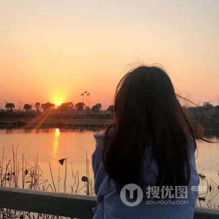唯美的夕阳下的长发女生背影头像套图