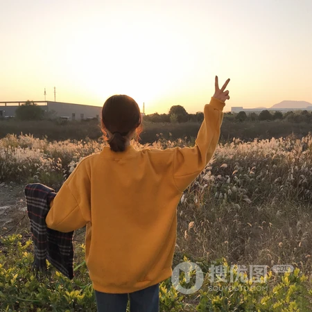 唯美的夕阳下的长发女生背影头像套图