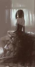 穿肩带婚纱，礼服的伤感忧伤女人，女生背影黑白手绘插画美图