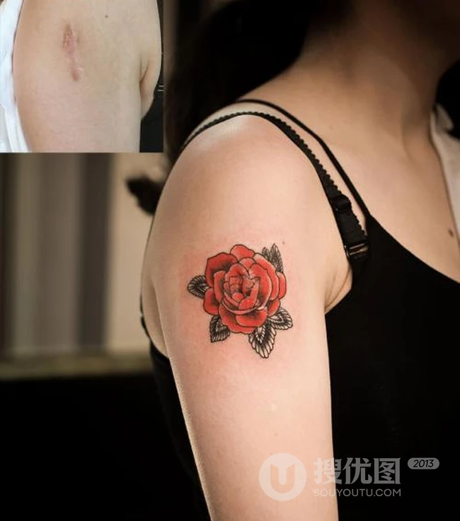 玫瑰花纹身图案，气质女人各部位玫瑰花纹身图案图片作品 第9张