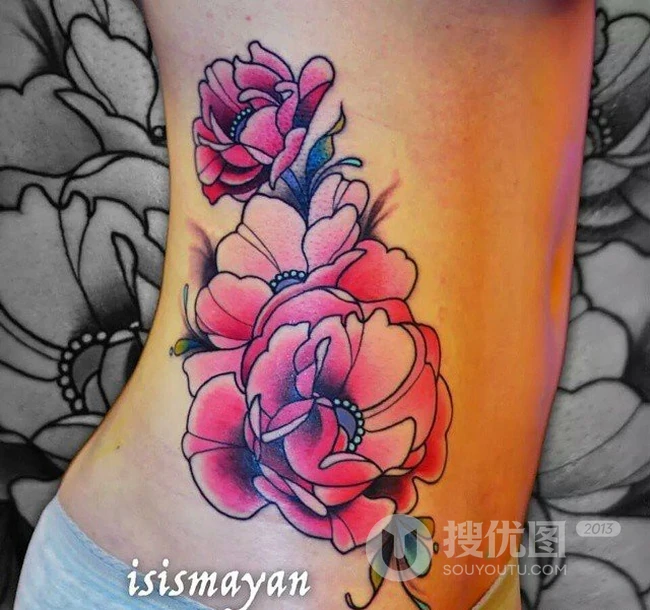 玫瑰花纹身图案，气质女人各部位玫瑰花纹身图案图片作品 第3张