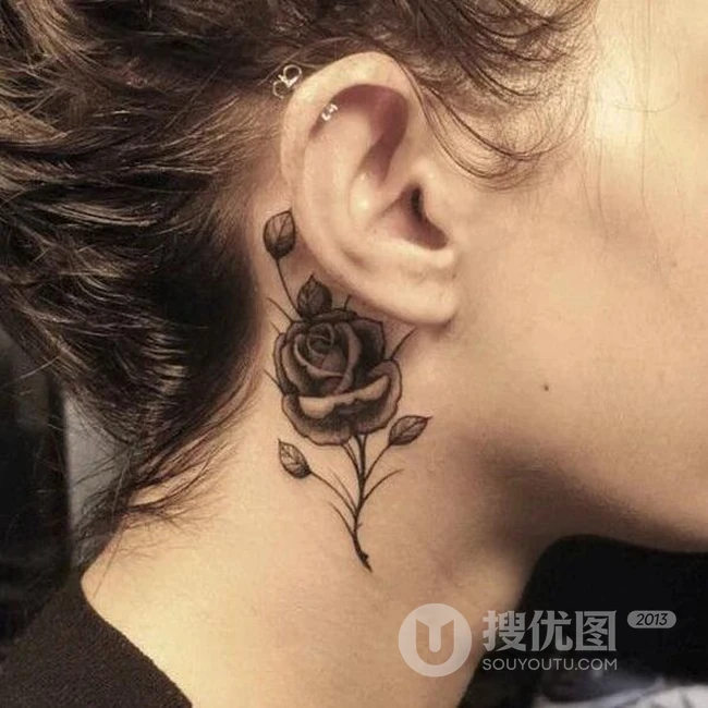 玫瑰花纹身图案，气质女人各部位玫瑰花纹身图案图片作品 第6张
