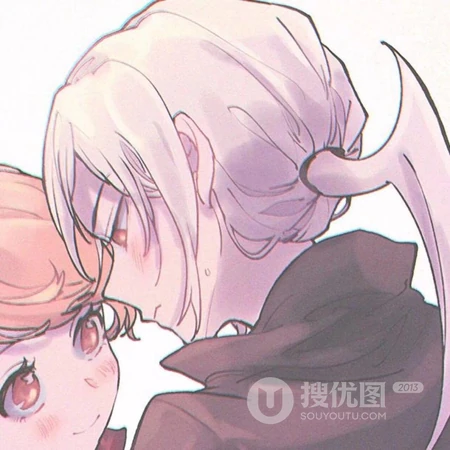 二次元动漫男女生头靠头恩爱甜蜜的情侣头像图片