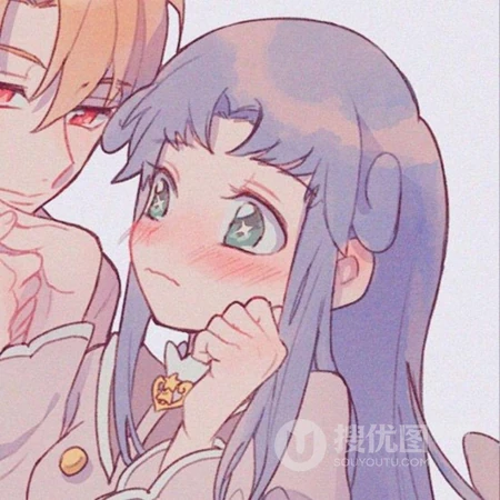 二次元动漫男女生头靠头恩爱甜蜜的情侣头像图片