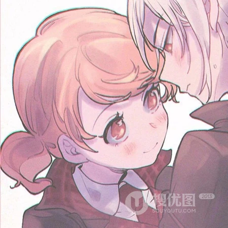二次元动漫男女生头靠头恩爱甜蜜的情侣头像图片