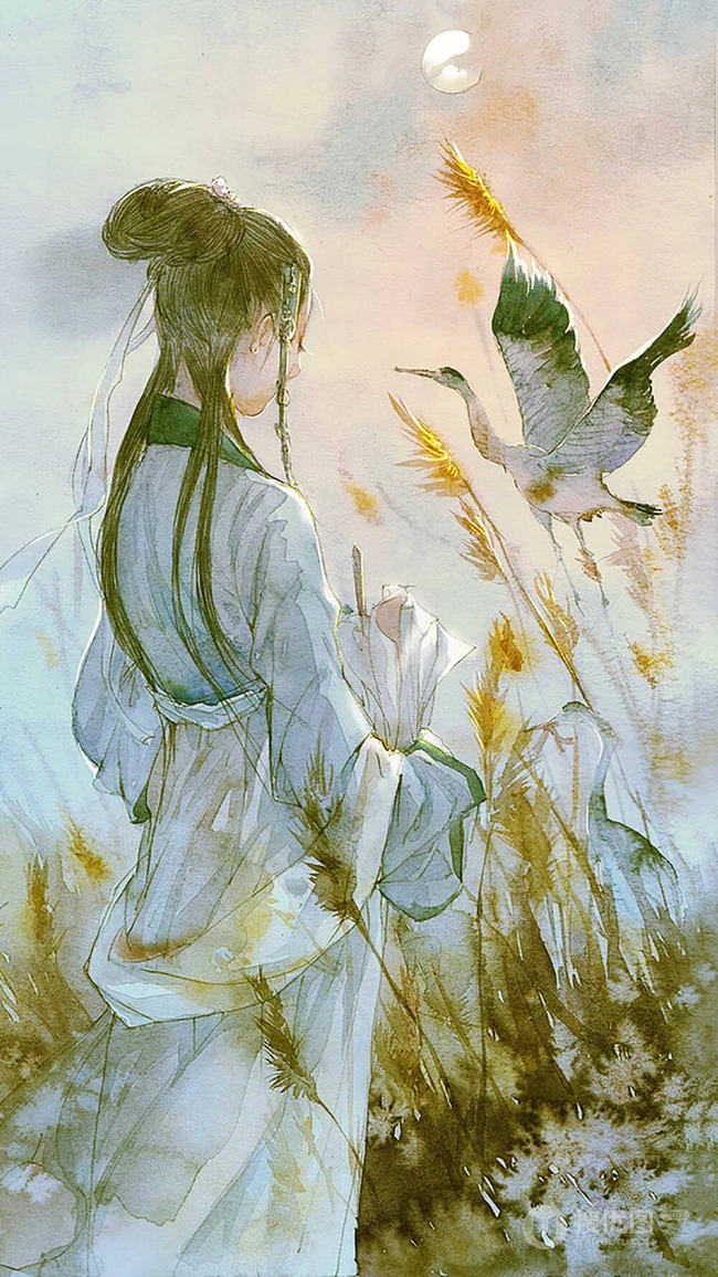 唯美如画古风女生，美人背影手绘图片，可做手机壁纸古风美图