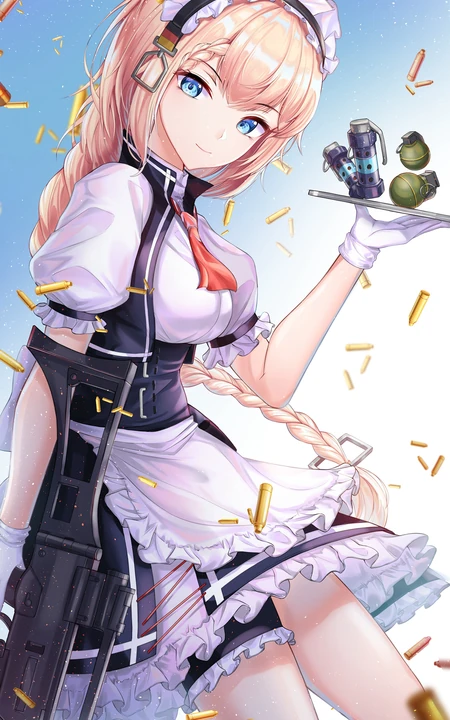 背着枪的制服动漫美女手机壁纸