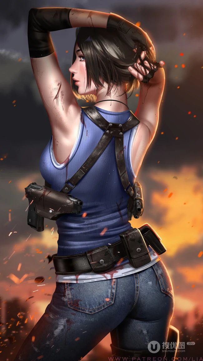 背着枪的制服动漫美女手机壁纸