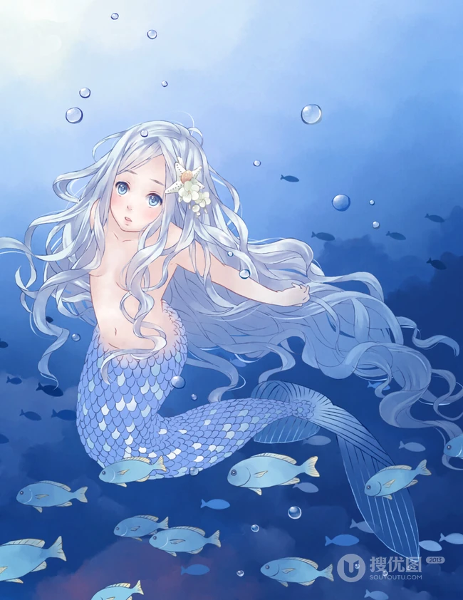 美人鱼图片，各种画风二次元动漫手绘美人鱼插画图片