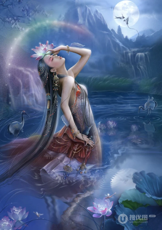 美人鱼图片，各种画风二次元动漫手绘美人鱼插画图片
