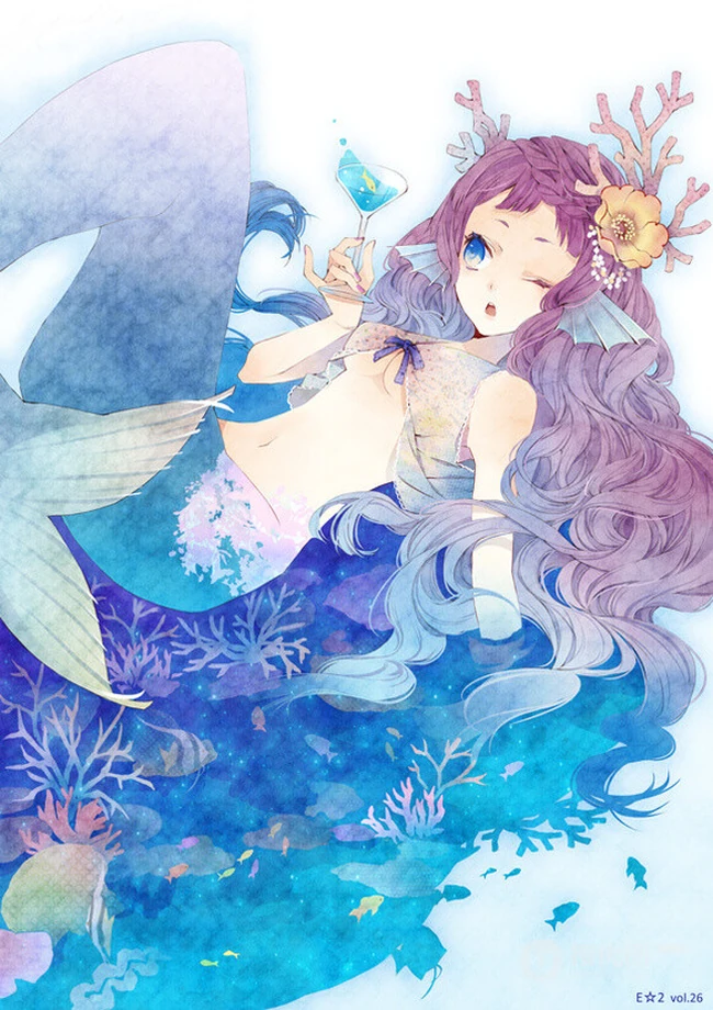 美人鱼图片，各种画风二次元动漫手绘美人鱼插画图片