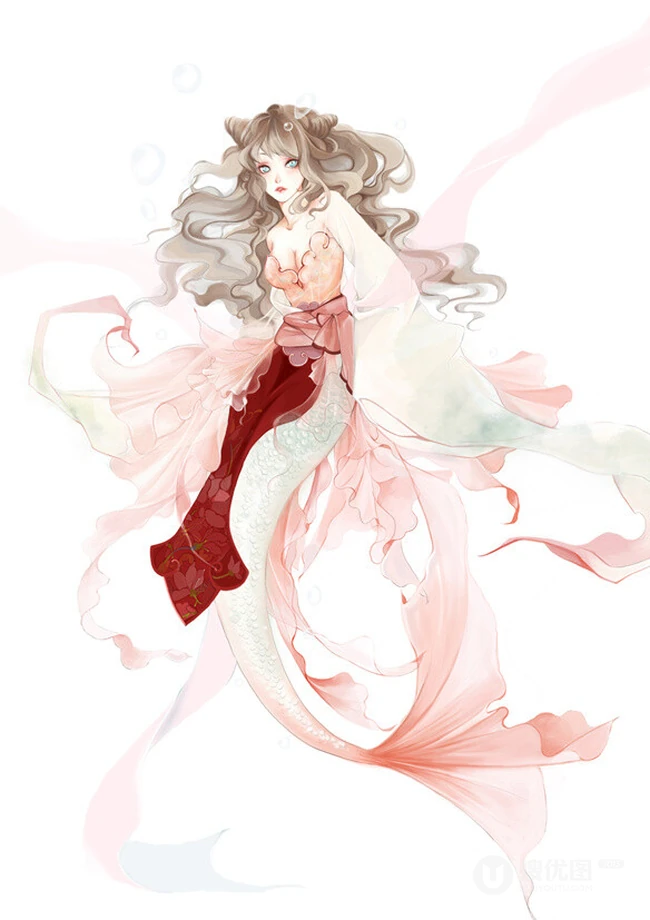 美人鱼图片，各种画风二次元动漫手绘美人鱼插画图片