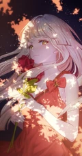 玫瑰花动漫女孩，手拿玫瑰的唯美二次元少女插画美图