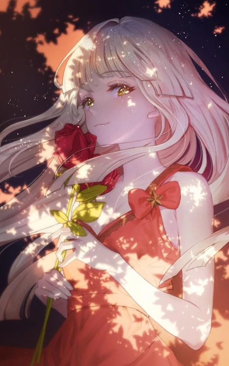 玫瑰花动漫女孩，手拿玫瑰的唯美二次元少女插画美图