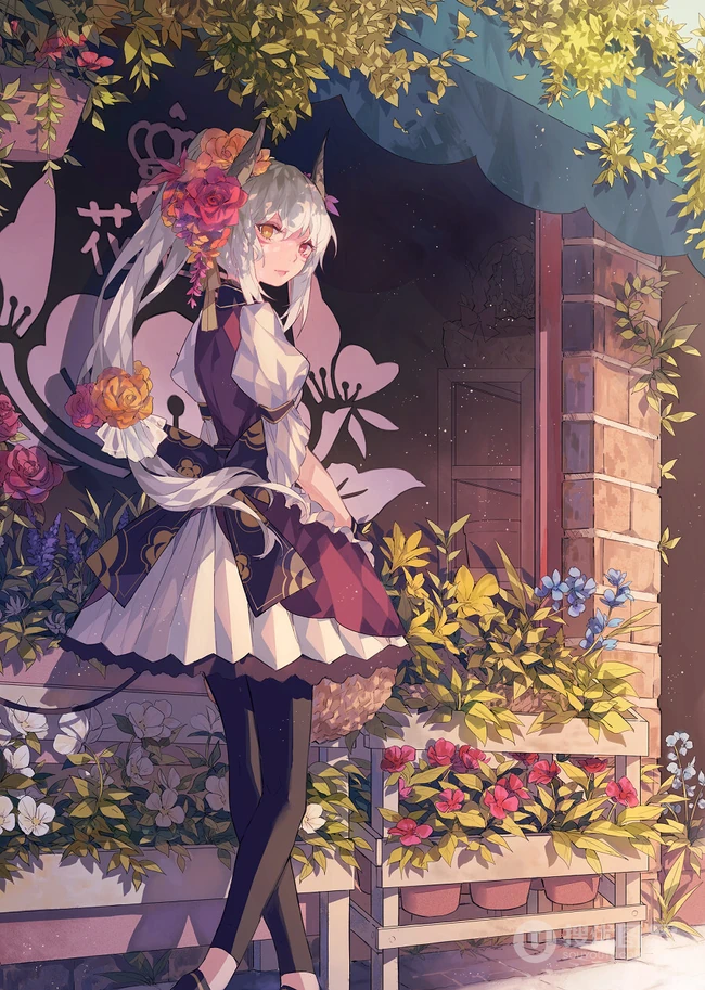 玫瑰花动漫女孩，手拿玫瑰的唯美二次元少女插画美图