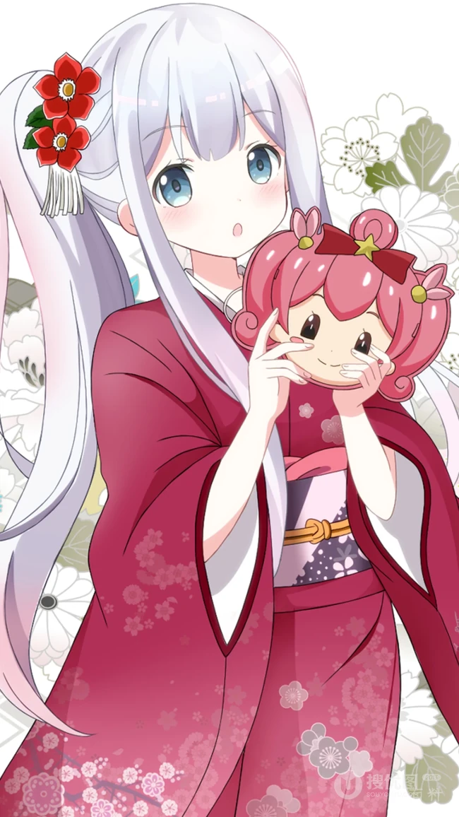 玫瑰花动漫女孩，手拿玫瑰的唯美二次元少女插画美图