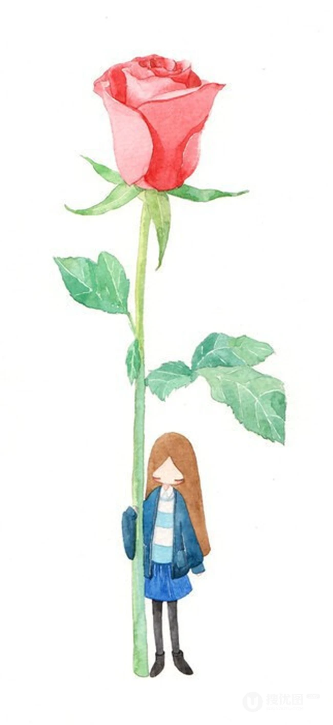 玫瑰花动漫女孩，手拿玫瑰的唯美二次元少女插画美图
