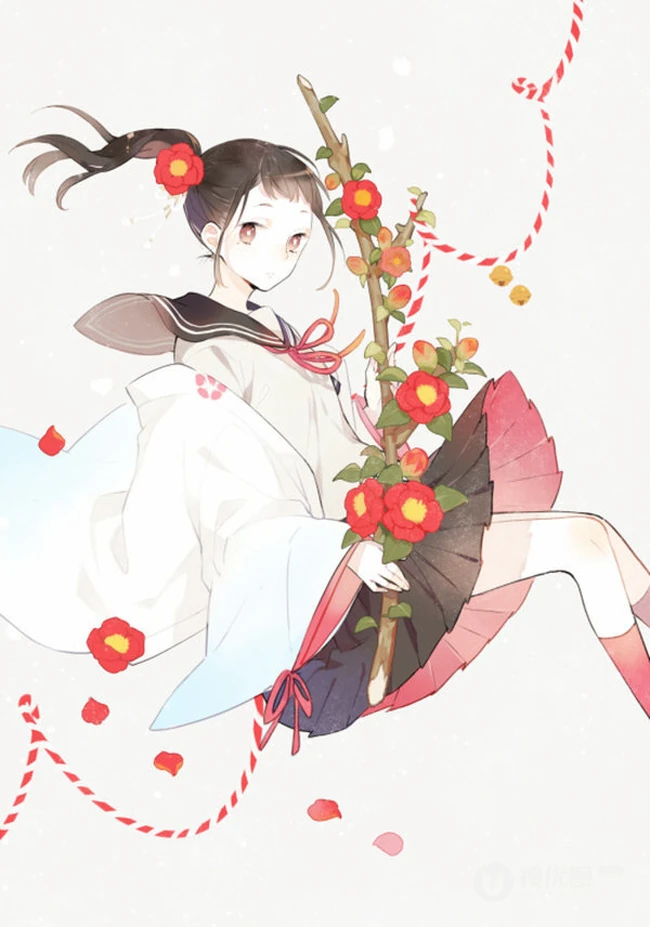 玫瑰花动漫女孩，手拿玫瑰的唯美二次元少女插画美图