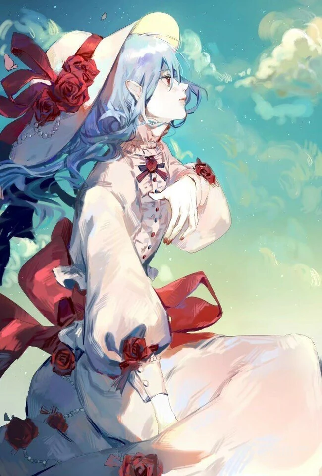 玫瑰花动漫女孩，手拿玫瑰的唯美二次元少女插画美图