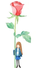 玫瑰花动漫女孩，手拿玫瑰的唯美二次元少女插画美图