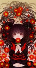 玫瑰花动漫女孩，手拿玫瑰的唯美二次元少女插画美图