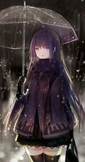 雨天行走的二次元动漫少女，女孩手拿雨伞下雨天超美意境图片