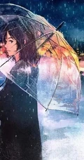 雨天行走的二次元动漫少女，女孩手拿雨伞下雨天超美意境图片