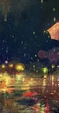 雨天行走的二次元动漫少女，女孩手拿雨伞下雨天超美意境图片
