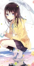 雨天行走的二次元动漫少女，女孩手拿雨伞下雨天超美意境图片