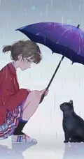 雨天行走的二次元动漫少女，女孩手拿雨伞下雨天超美意境图片