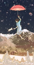 雨天行走的二次元动漫少女，女孩手拿雨伞下雨天超美意境图片