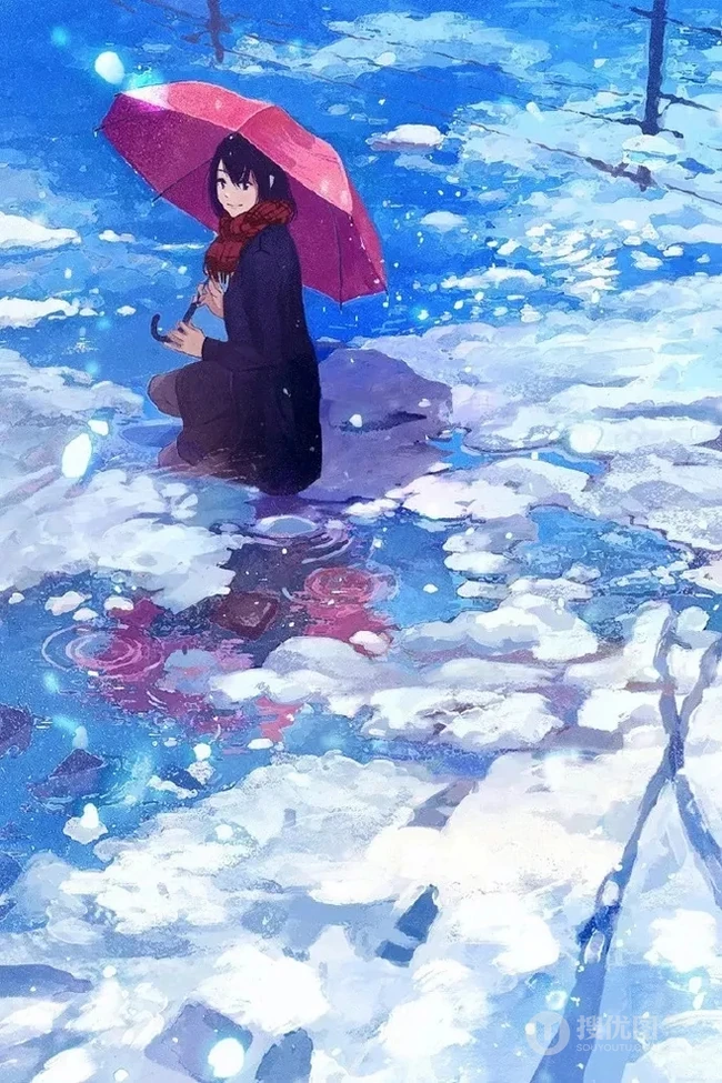 雨天行走的二次元动漫少女，女孩手拿雨伞下雨天超美意境图片