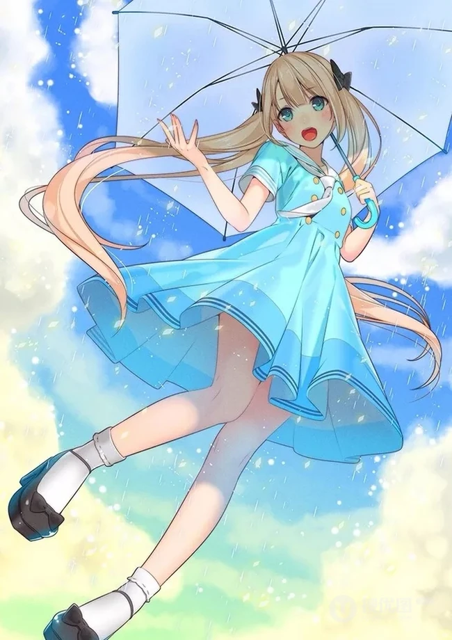 雨天行走的二次元动漫少女，女孩手拿雨伞下雨天超美意境图片