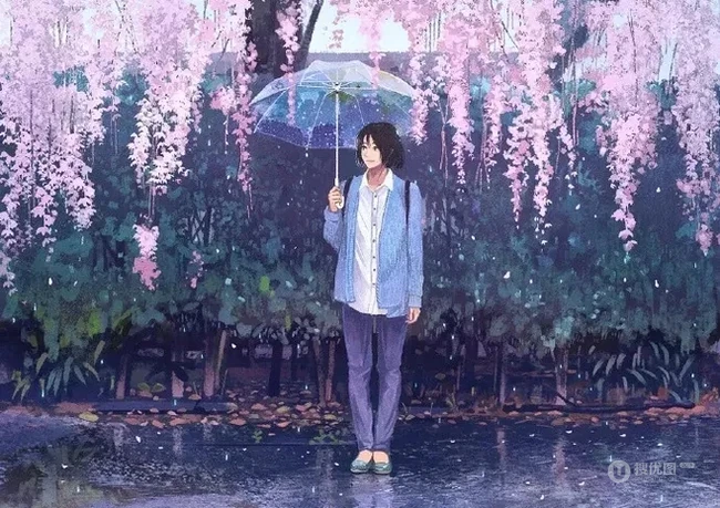 雨天行走的二次元动漫少女，女孩手拿雨伞下雨天超美意境图片