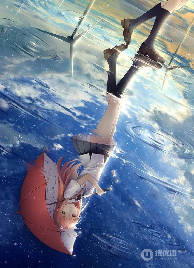 雨天行走的二次元动漫少女，女孩手拿雨伞下雨天超美意境图片